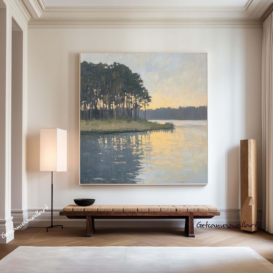 Sunset Abstract Landscape Oil Painting Large Neutral Texture Canvas Art ...