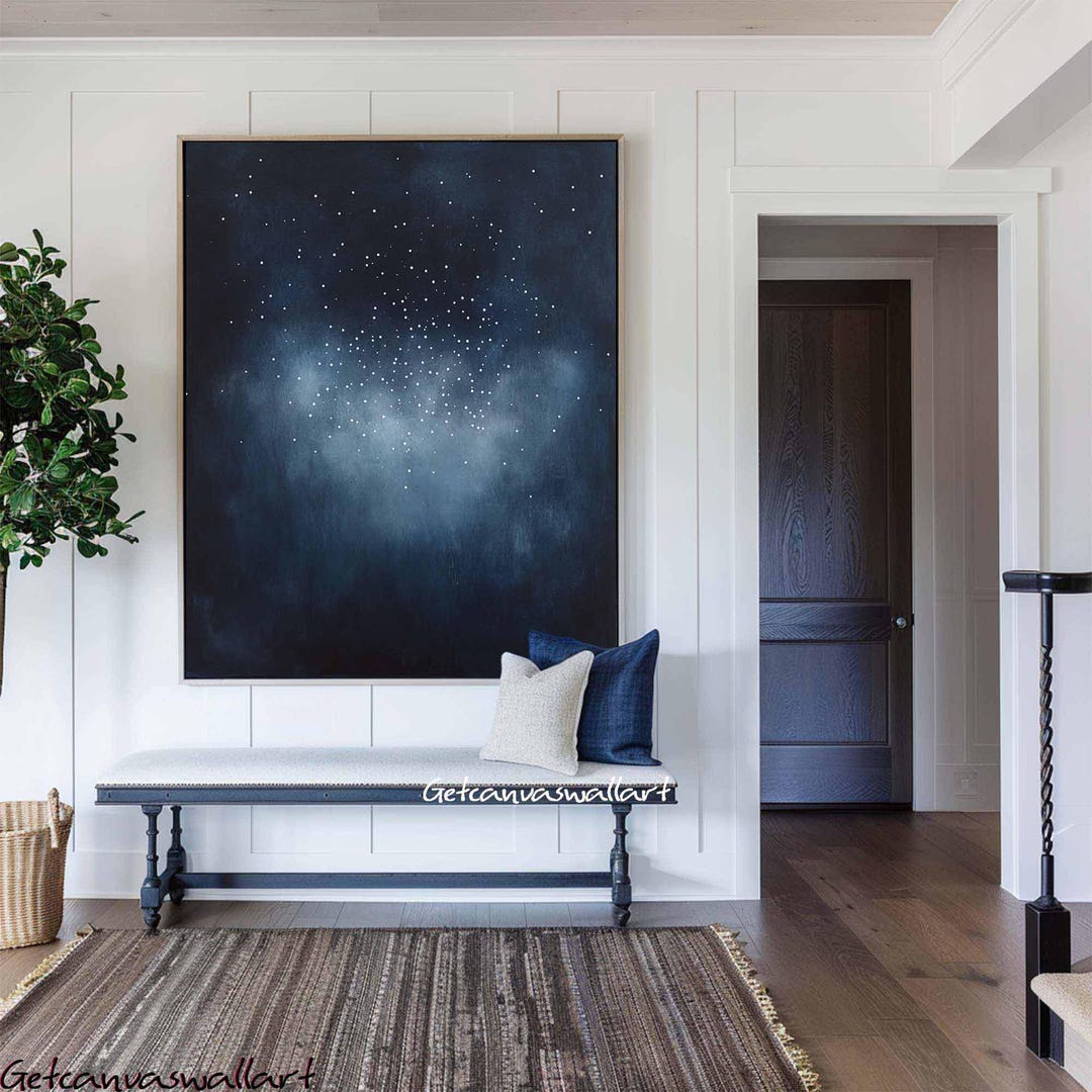 Blue Abstract Painting Large Navy Blue Wall Art Dark Blue Texture ...