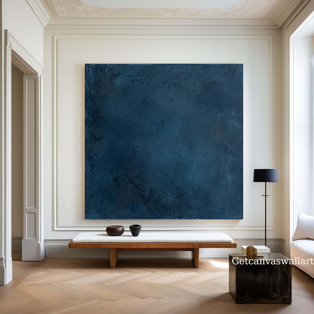 Large Navy Blue Abstract Canvas Art Dark Indigo Textured Oil Painting ...