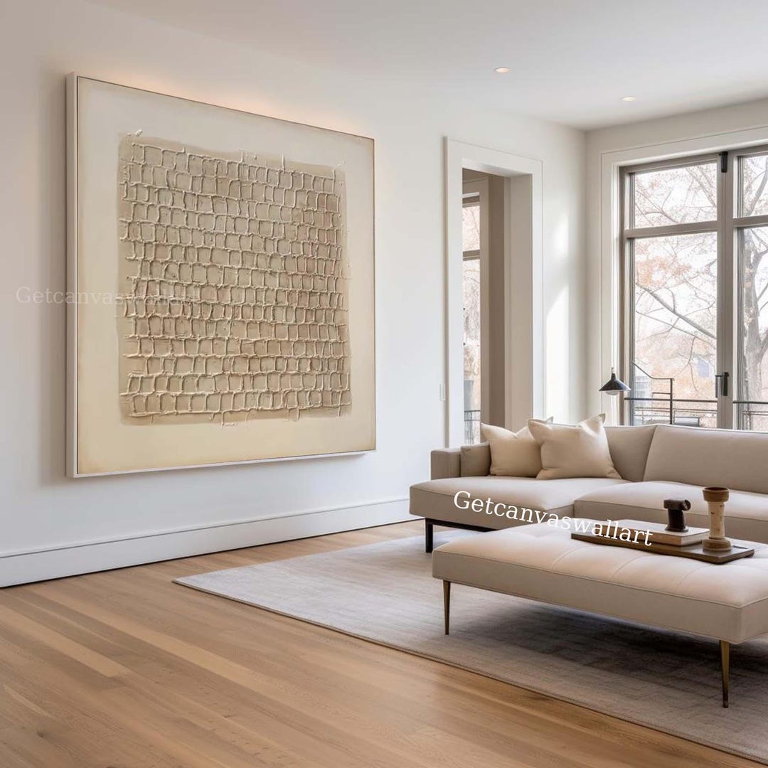 Minimalist Beige 3D Textured Abstract Painting Hand-painted Wabi Sabi ...