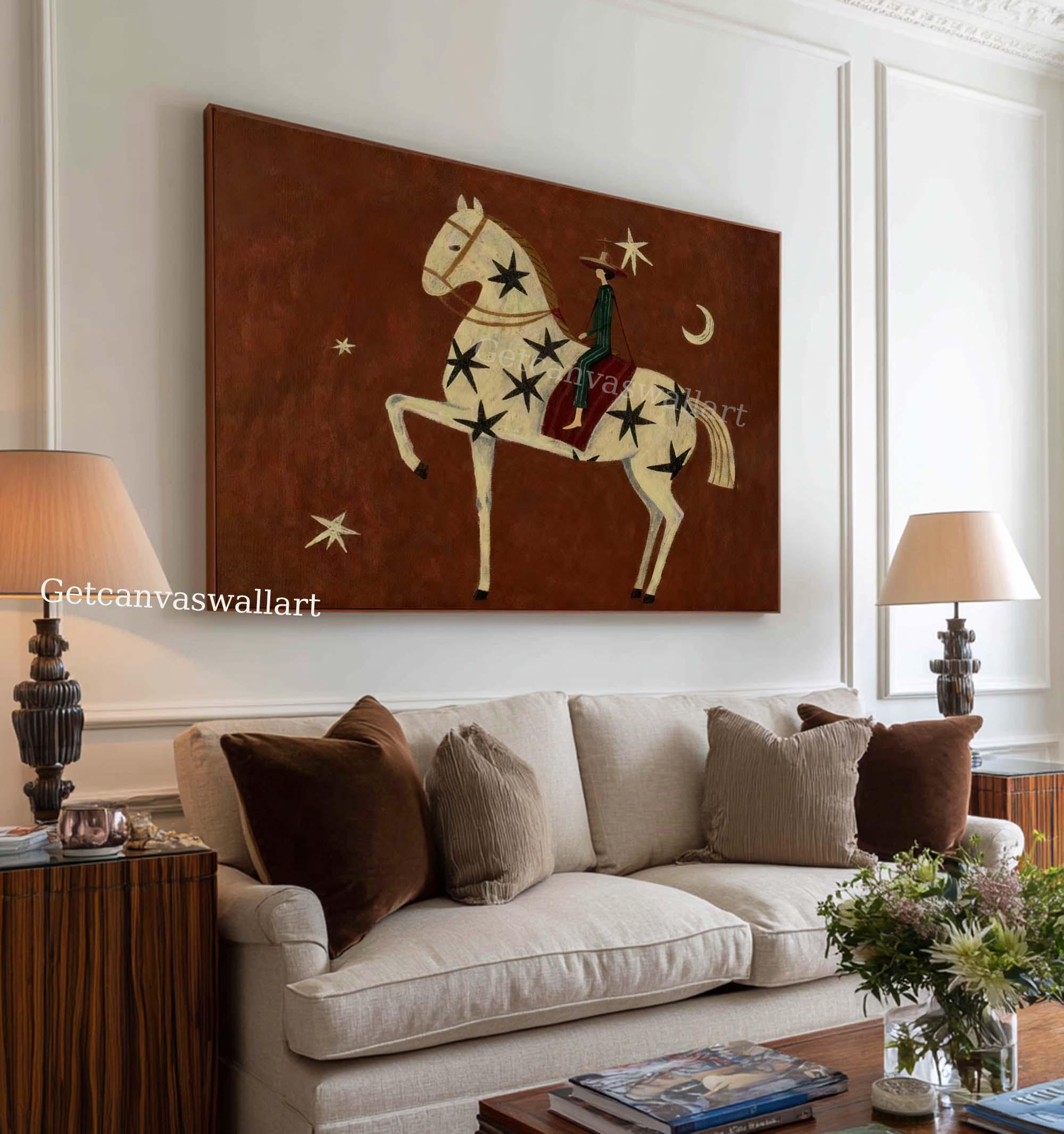 Large Abstract Horse Rider Oil Painting Modern Folk Art Western Canvas ...