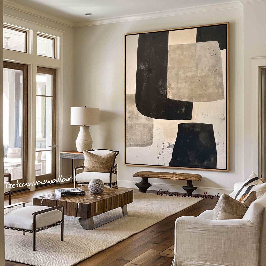Large Beige Canvas Art for Living Room Wabi Sabi Wall Art Beige Black ...