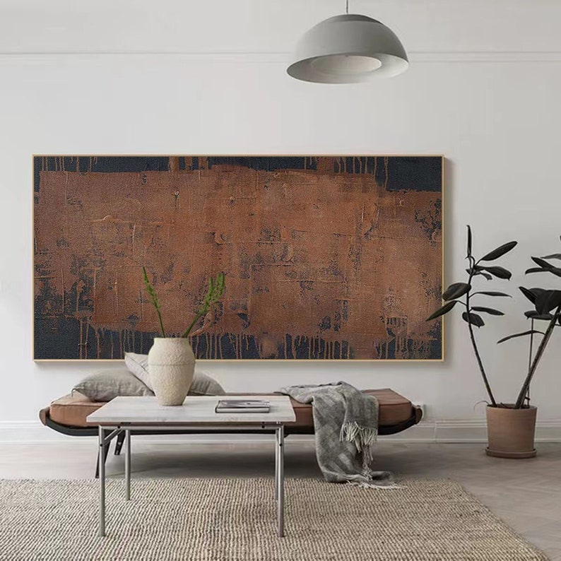 Large Black and Brown Texture Wall Art Brown Abstract Painting Wabi Sabi Abstract Wall Art Neutral Wall Decor Brown Plaster Painting image 1
