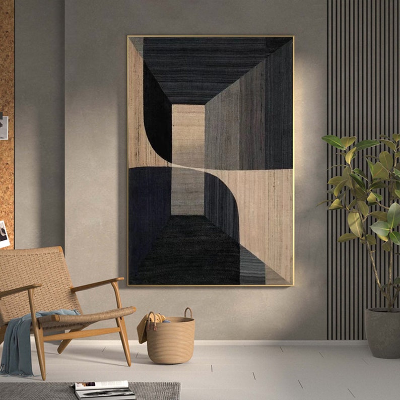 Black Wall Art Black and Beige Abstract Art Original Acrylic Etsy