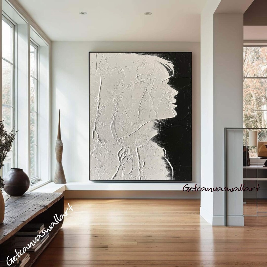 Black and White Woman Portrait Wall Art Original Texture Painting Large ...