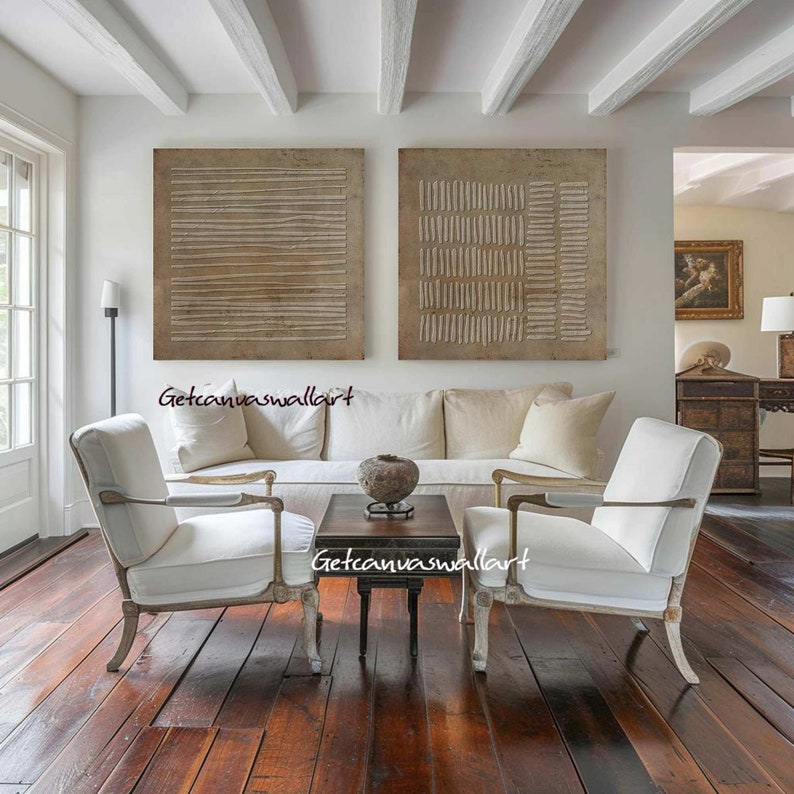 Wabi Sabi Wall Art Set of 2 Brown Minimalist Textured Painting for ...