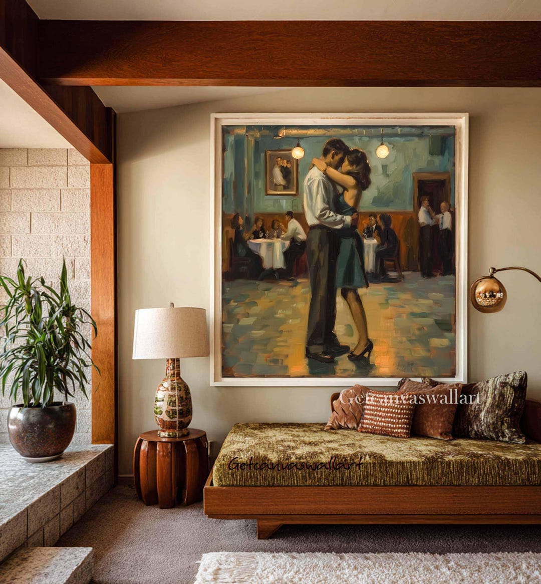 Original Romantic Dancing Couple Oil Painting Vintage Figurative Canvas ...
