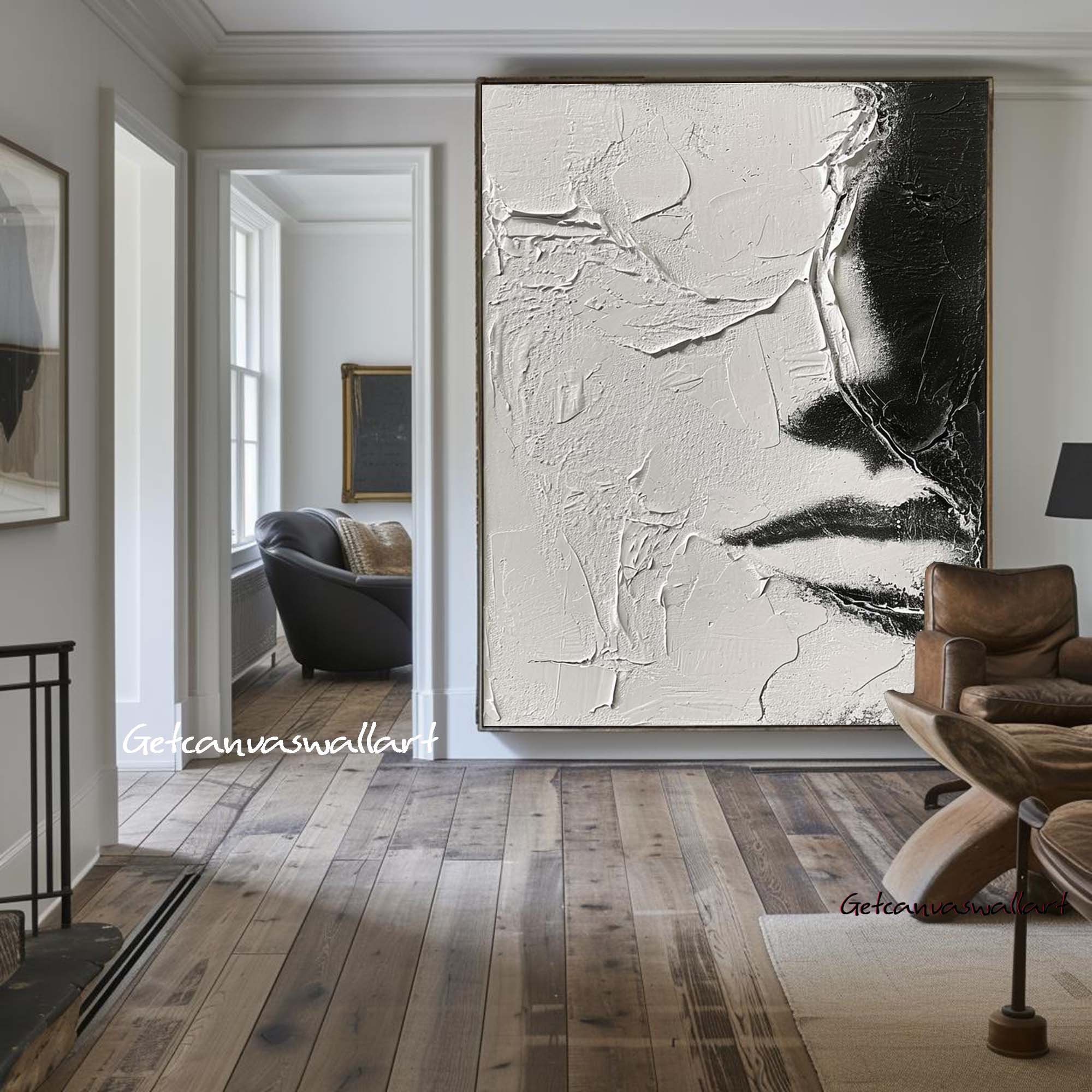 Large Faceless Portrait Painting Abstract Figure Wall Art Black White Texture Painting on Canvas Woman Face Artwork Modern Texture Wall Art