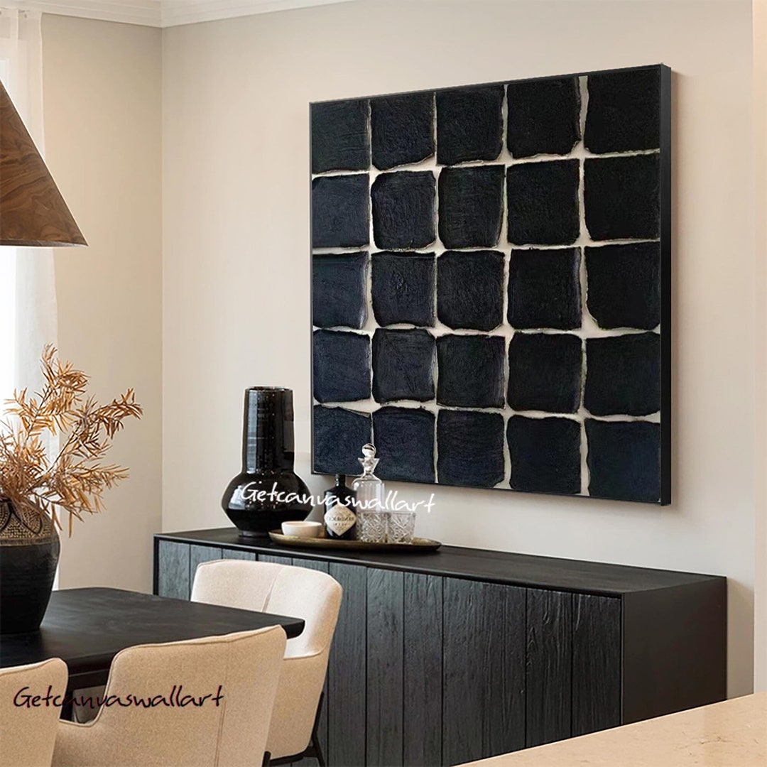 Black Textured Wall Art Black and White Minimalist Painting Etsy