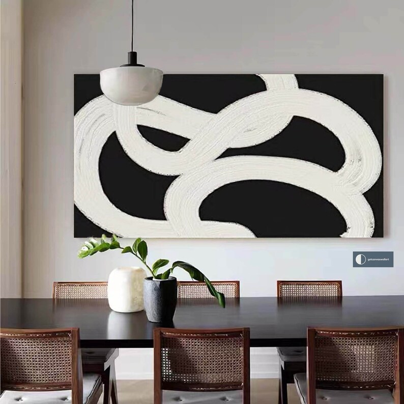Large Wall Art Black and White Minimalist Painting on Canvas Etsy