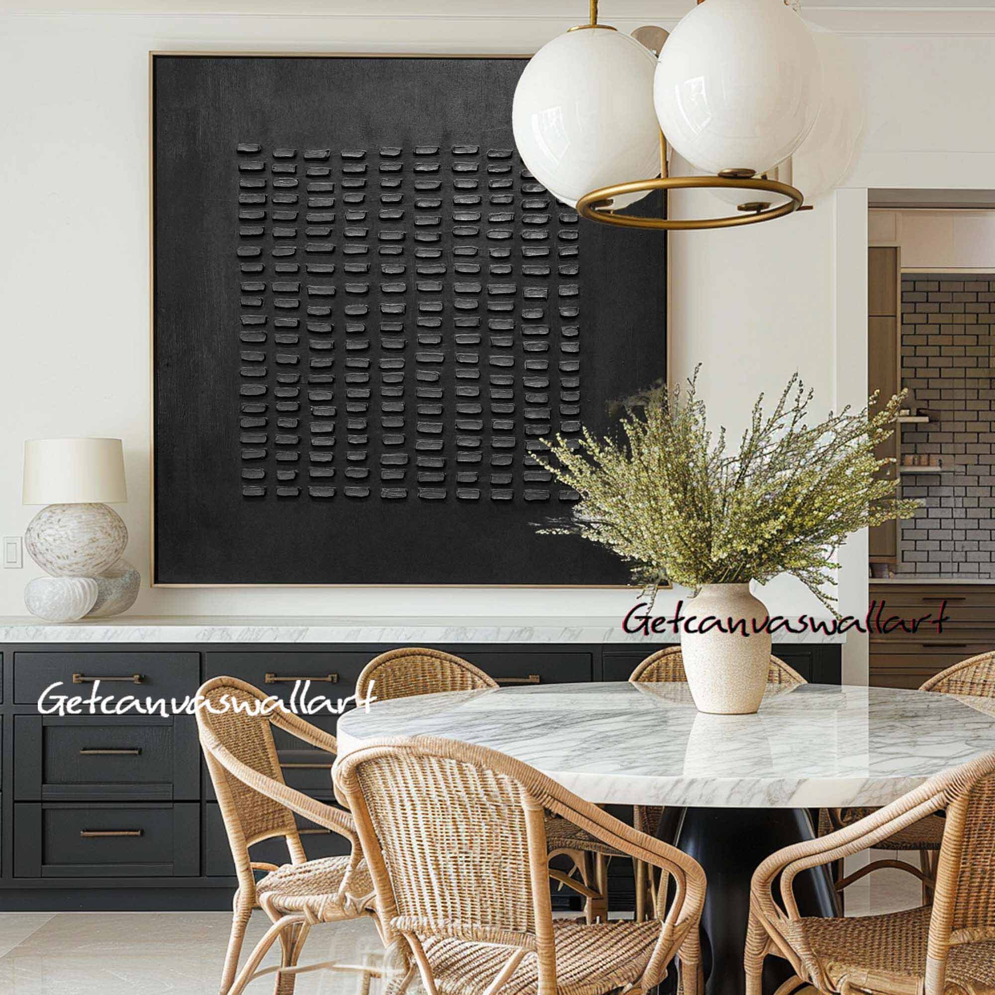 Black 3D Textured Painting Large Minimalist Wall Art for Living Room ...