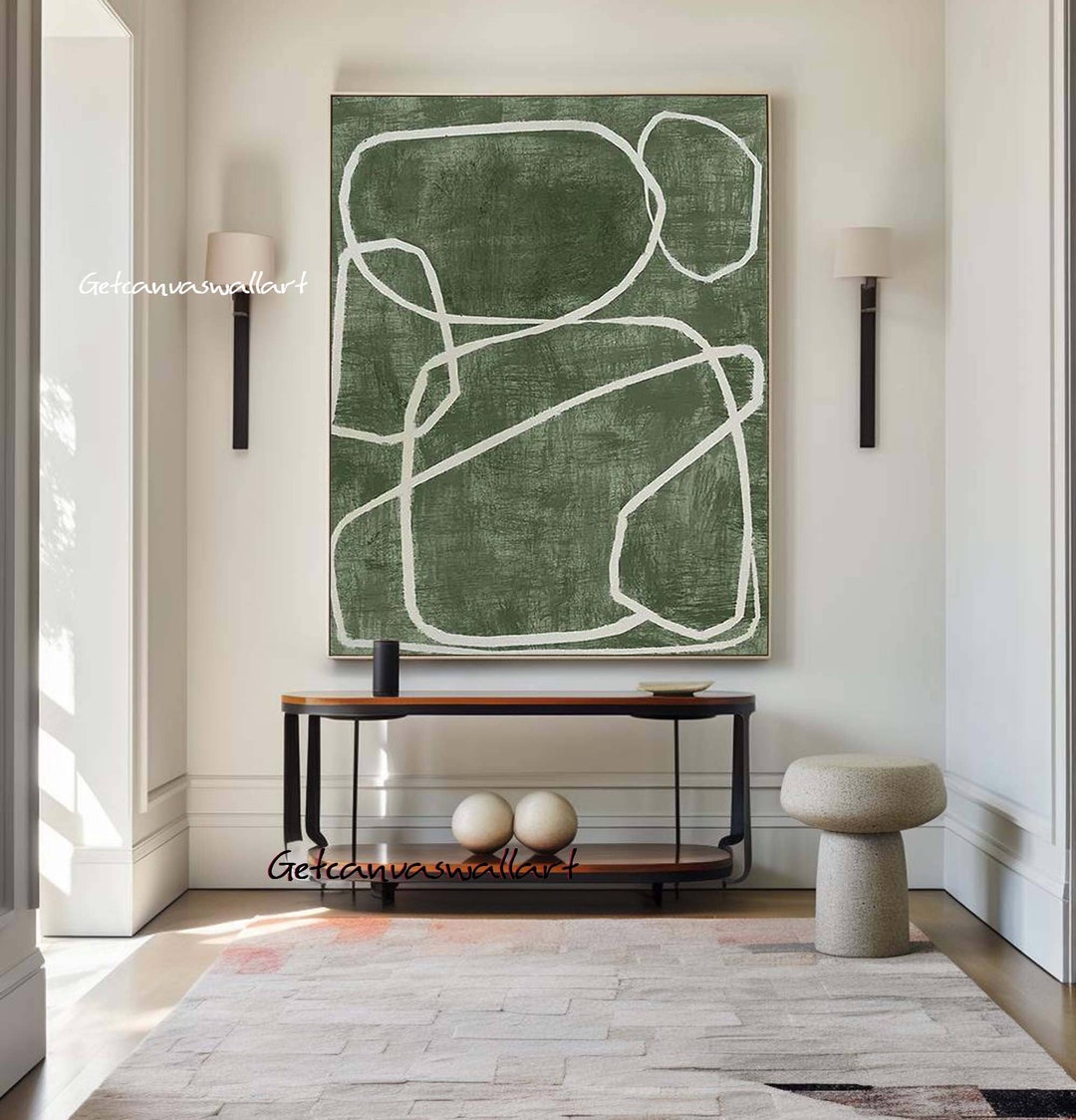 Green Wabi Sabi Wall Art Green Textured Canvas Painting Large Green ...