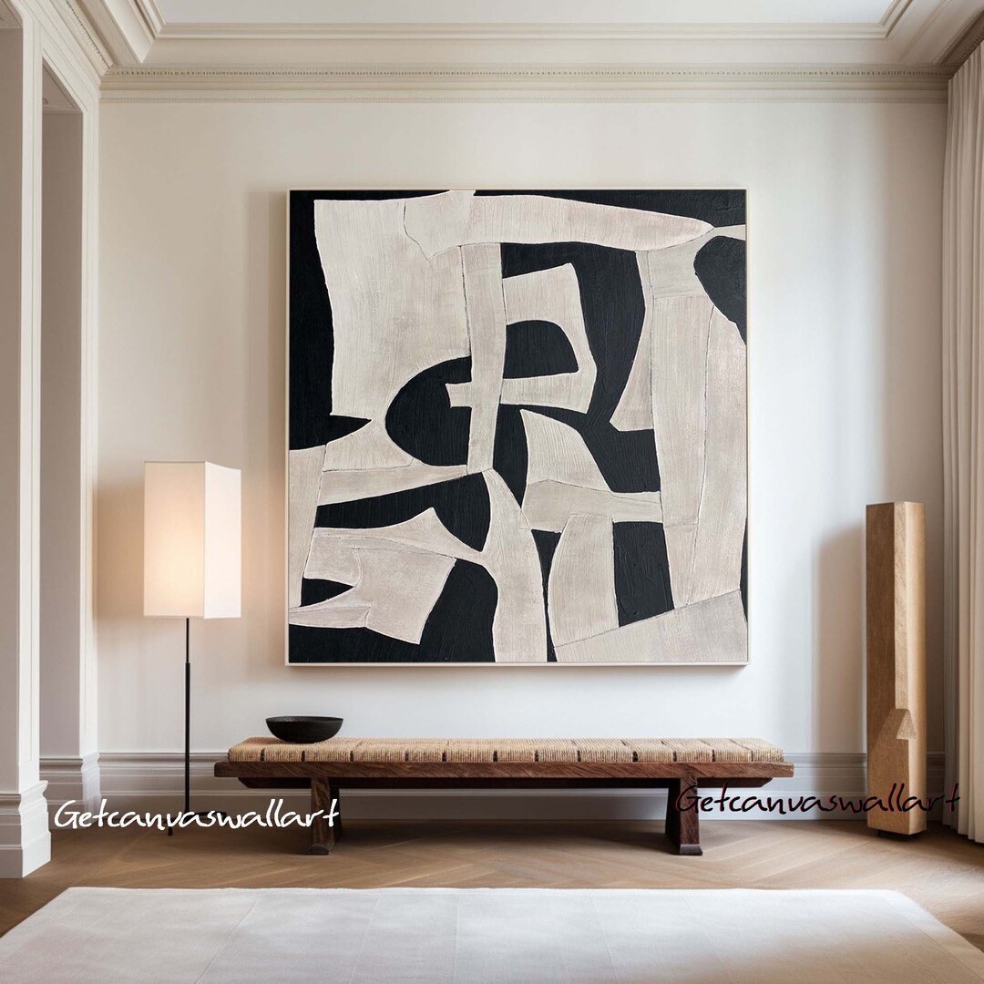 Beige & Black Minimalist Wall Art Large Beige Texture Painting Wabi ...