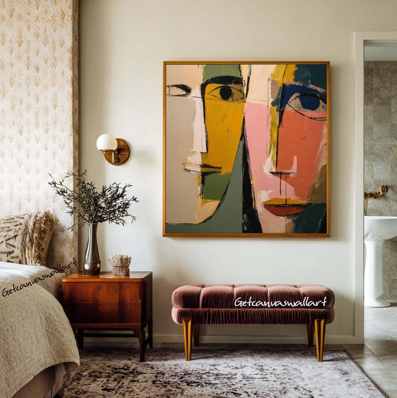 Original Abstract Portrait Oil Painting Large Cubist Inspired Face Art ...