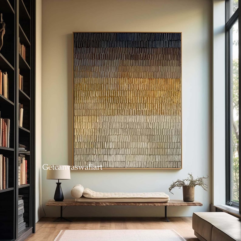 Large Abstract 3D Textured Oil Painting Earth Tone Gradient Wall Art ...