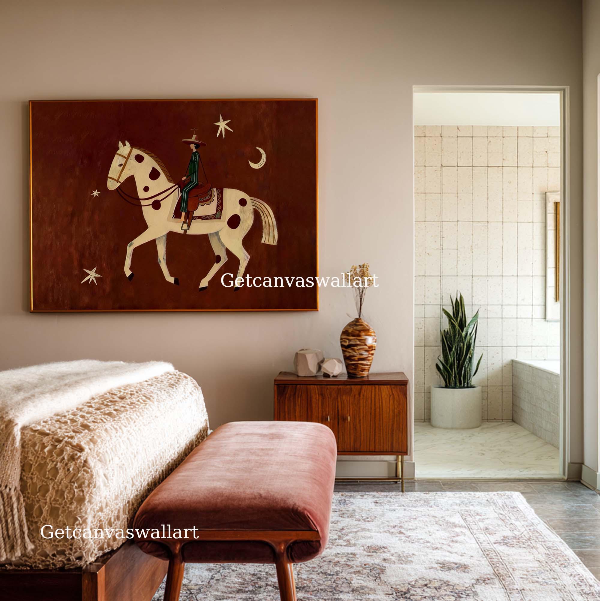 Vintage Western Rider Wall Art Cowboy Folk Art Mid Century Modern Horse ...