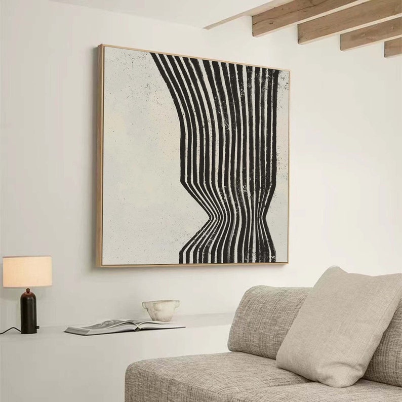 Beige Wall Art Biege Abstract Painting Black and Beige Etsy
