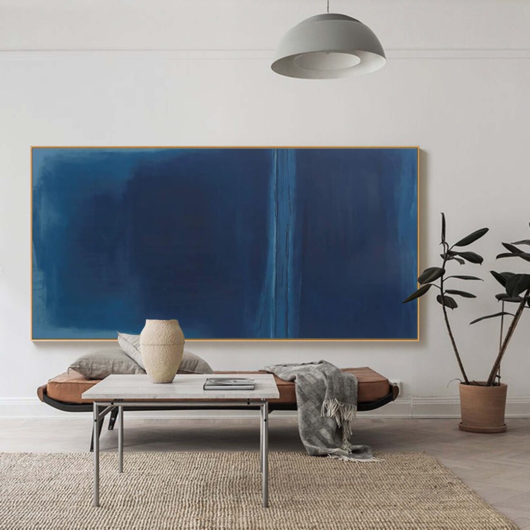 Large Blue Wall Art Blue Abstract Painting Contemporary Minimalist Wall Art Modern Abstract Art