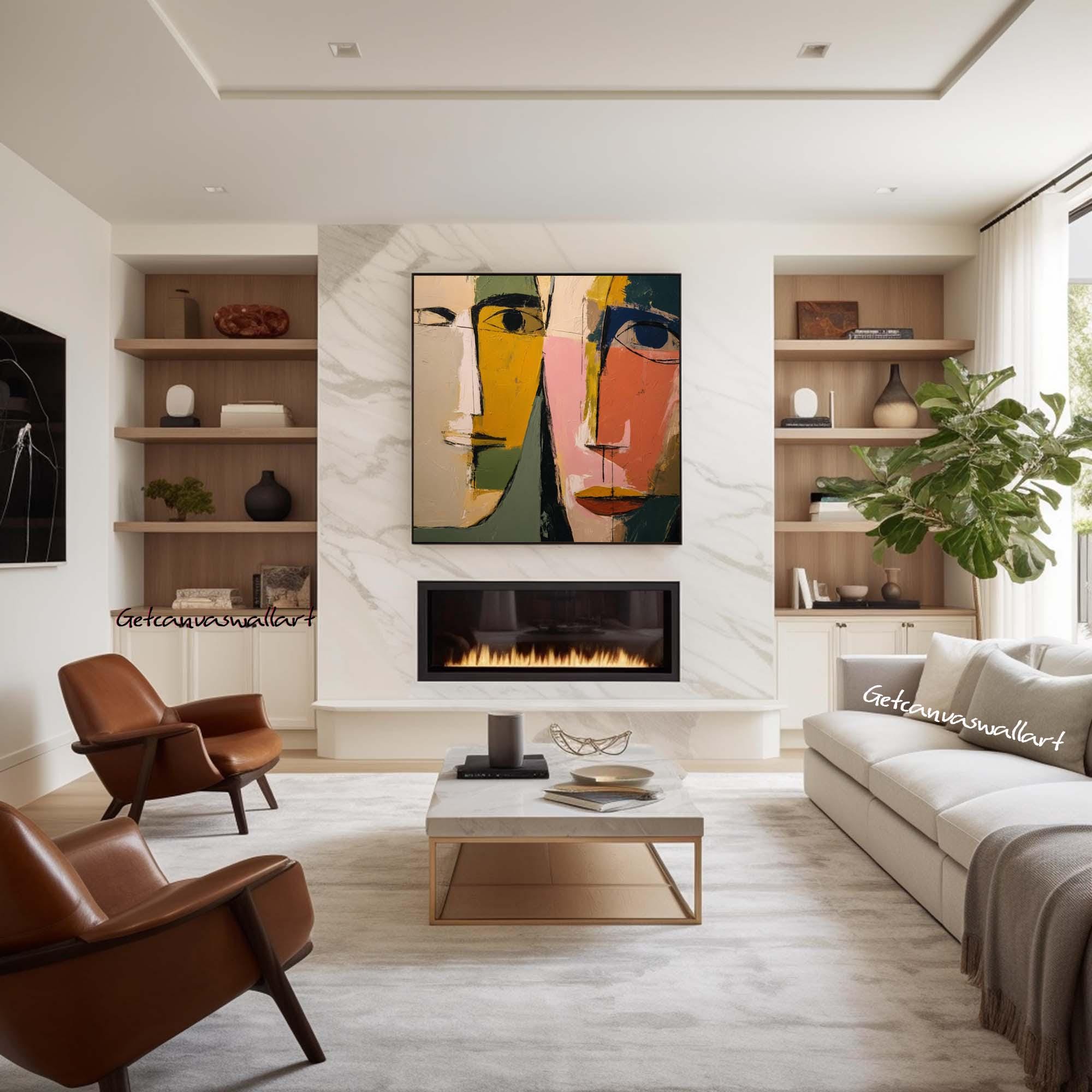Original Abstract Portrait Oil Painting Large Cubist Inspired Face Art ...