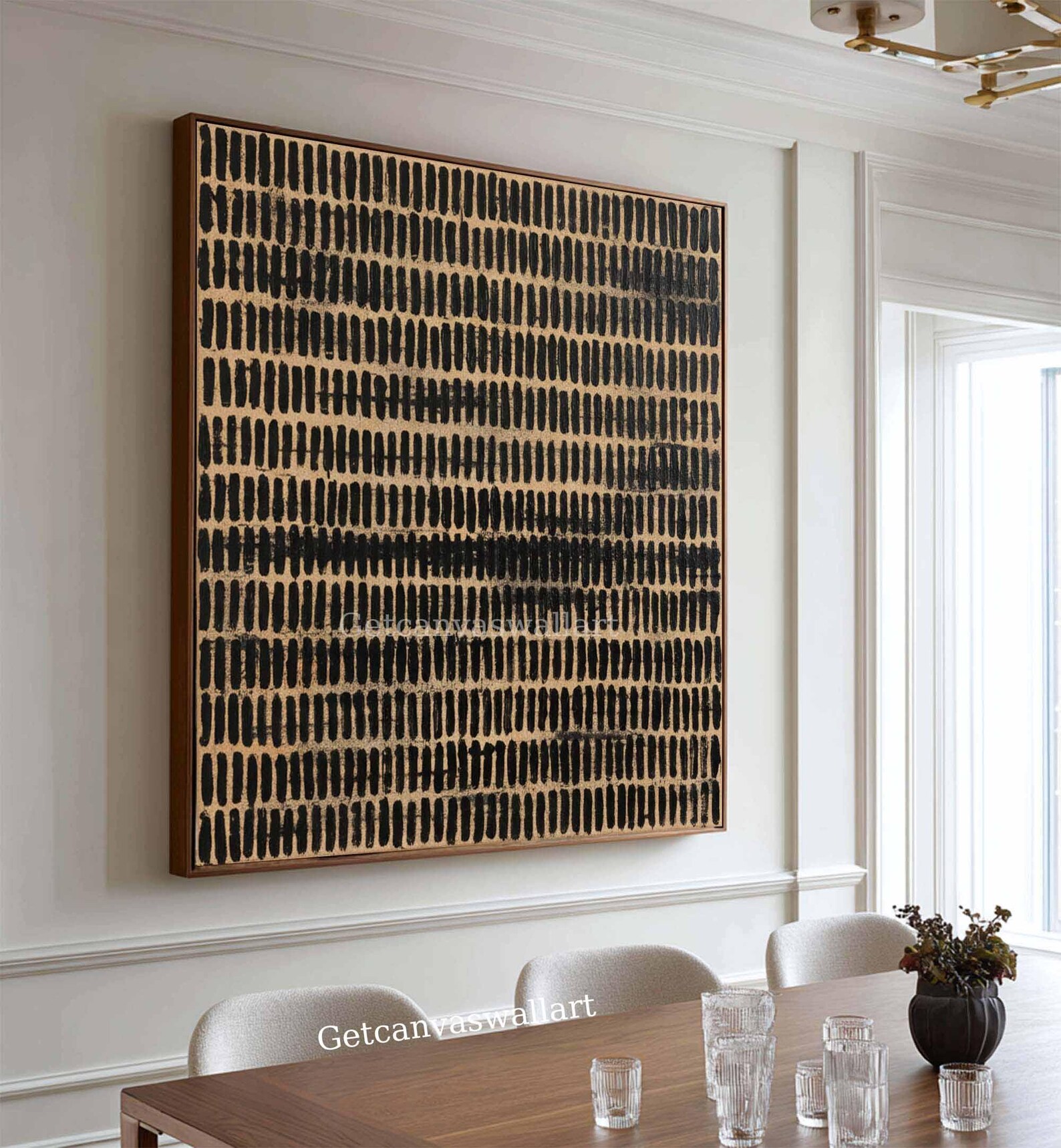 Large Minimalist Abstract Canvas Art Black and Beige Textured Painitng ...