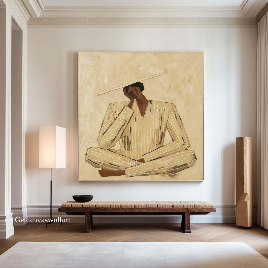 Large Minimalist Woman Portrait Oil Painting Neutral Abstract Figure ...
