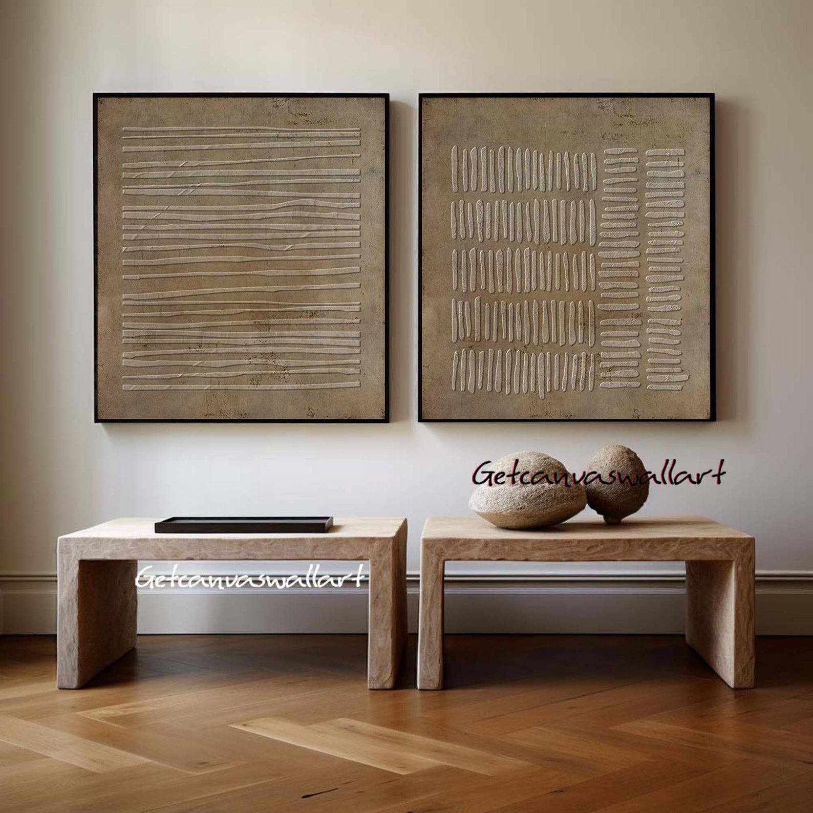 Wabi Sabi Wall Art Set of 2 Brown Minimalist Textured Painting for ...