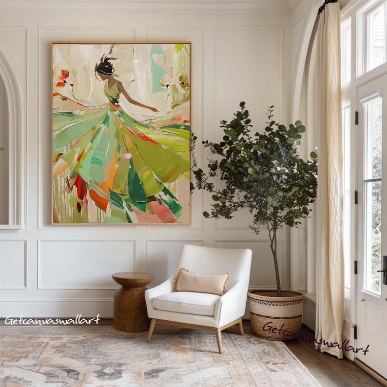 Green Woman Figure Painting Large Green Textured Wall Art Abstract ...