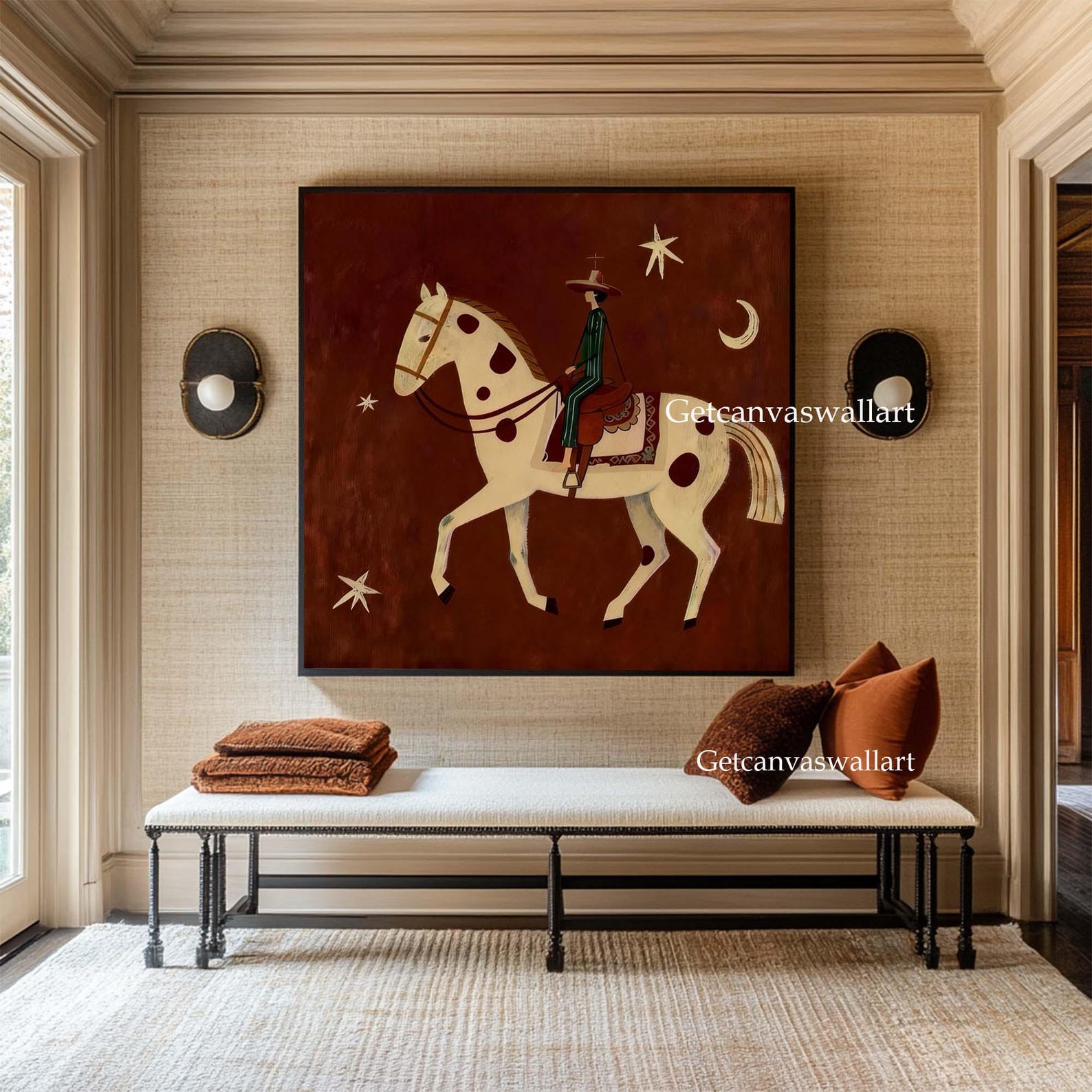 Vintage Western Rider Wall Art Cowboy Folk Art Mid Century Modern Horse ...