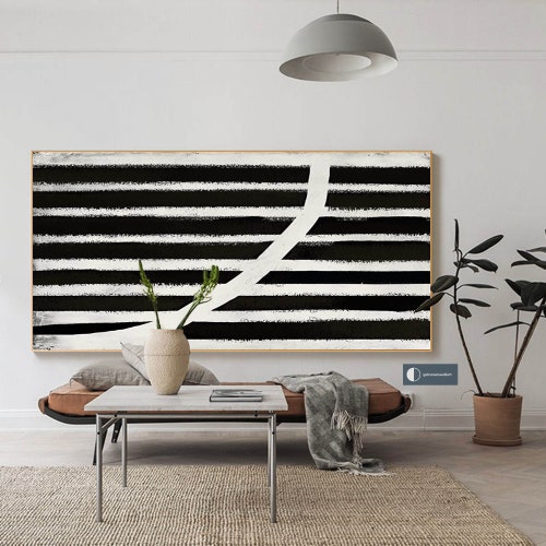 Large Black Wall Art Black and White Abstract Minimal Painting Etsy
