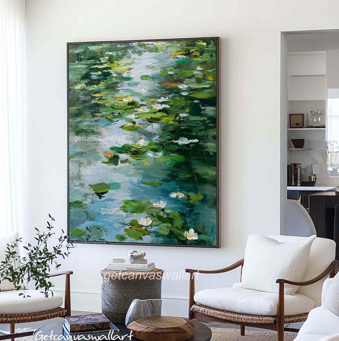 Original Impressionist Water Lily Oil Painting Monet Style Floral Pond ...