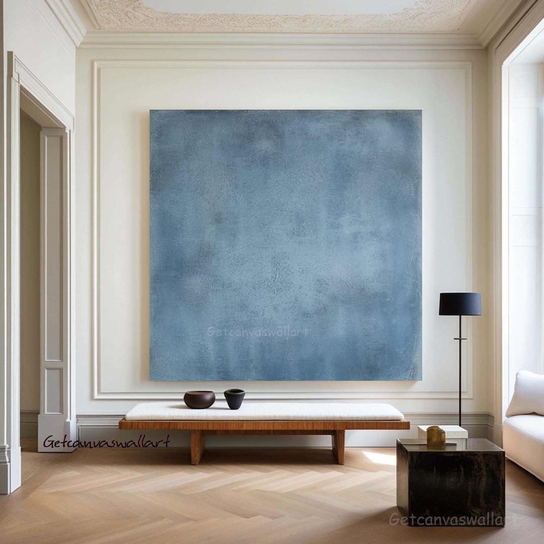 Large Blue Abstract Canvas Art Pure Blue Textured Painting Modern ...