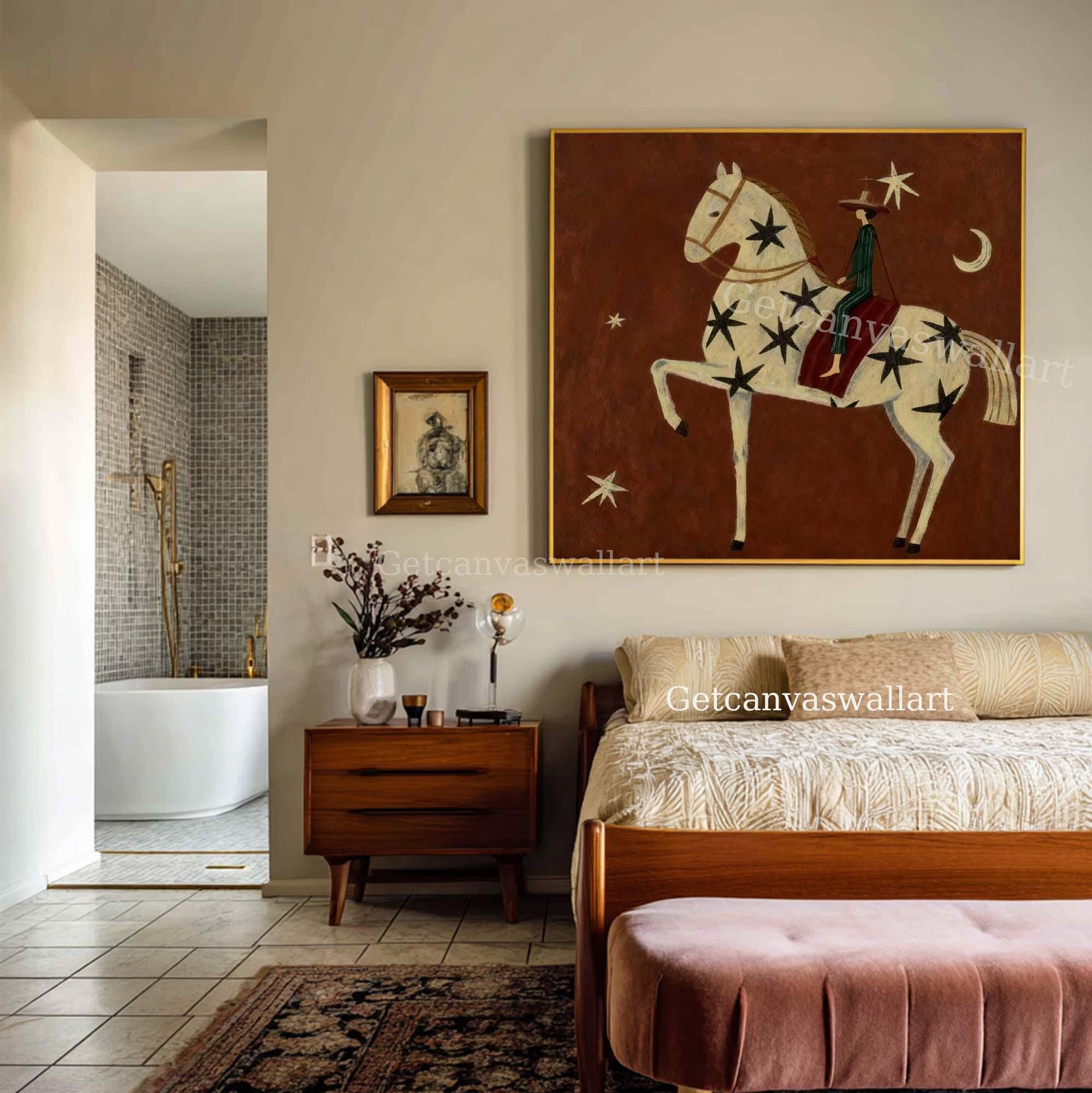 Large Abstract Horse Rider Oil Painting Modern Folk Art Western Canvas ...