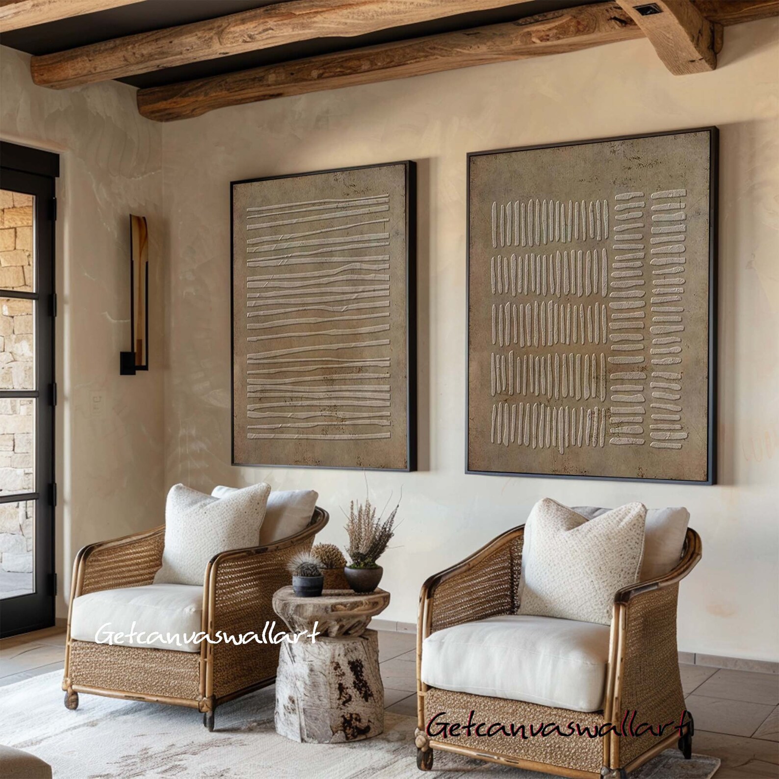 Wabi Sabi Wall Art Set of 2 Brown Minimalist Textured Painting for ...