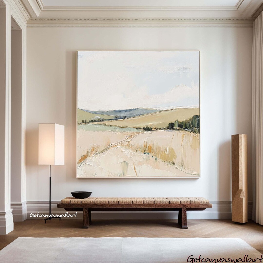Large Neutral Landscape Oil Painting: Beige Textured Canvas Wall Art - Etsy