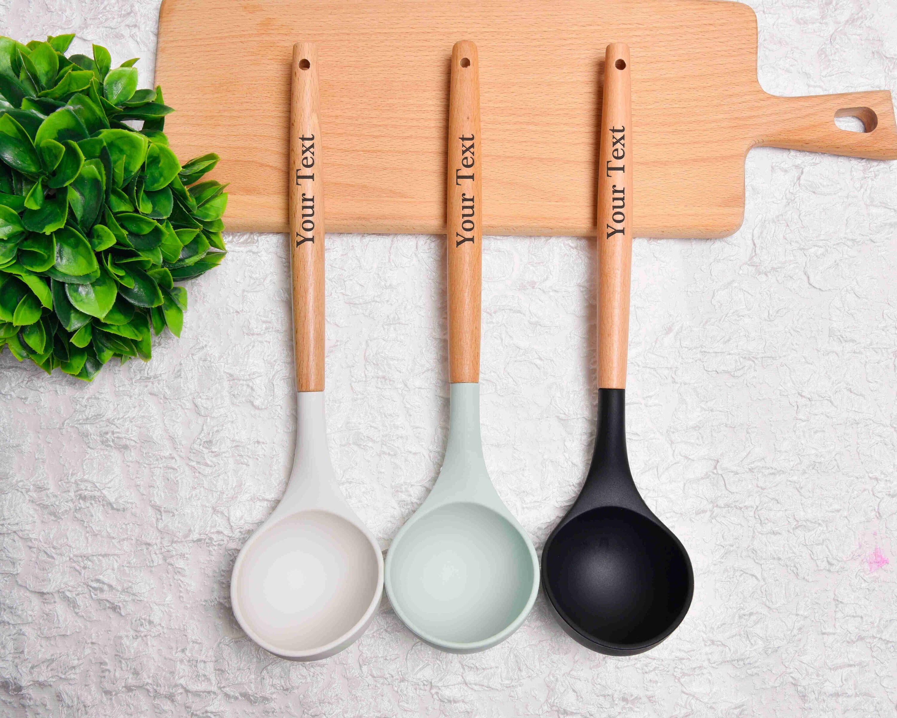 Ecloud Shop® Natural Wooden Tableware Kitchenware Large Ladle Soup Spoon Deep Porridge Hook Spoon Sauce Cookware Serving Milk Scoop Tanoak Wood Color 