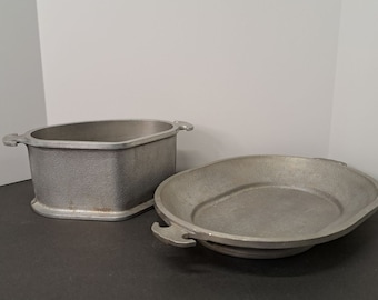 Vintage Collectible Prop Guardian Service Pewter Metal 2 piece serving set Bowl and platter/Lid for the roaster