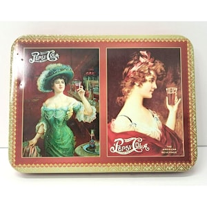 Vintage Victorian Lady Double Deck Pepsi Cola Playing Cards in Tin New 1997