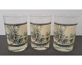 Vintage Arby's 1978 Currier and IVes Glasses Set of 3 (2 of 4 in series - all the same)