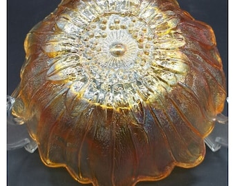 Vintage Indiana Iridescent Carnival Glass Sunflower Marigold Amber 7" Bowl
