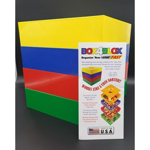 BOX-4-BLOX LEGO Block Sorter Sifter 10 Cube 3 Levels - Blue Red Yellow NO  COVER 