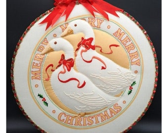 Vintage OOAK "Merry Merry Merry Christmas" Geese Quilted Handstitched Wall Hanging