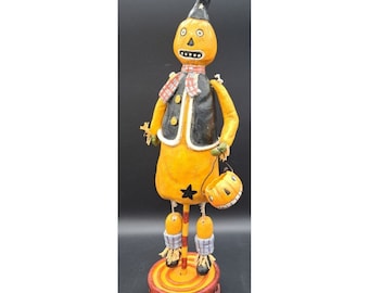 Vintage Mark Roberts Pumpkin Scarecrow Man Trick or Treat Folk Art Halloween 16 in RARE HTF