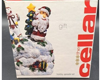 Vintage 2000 The Cellar Christmas Holiday Ceramic Charcuterie Spreader Set  NOB