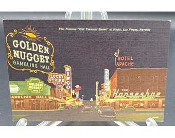 Vintage Golden Nugget Horseshoe Freemont Street Las Vegas RARE 1950'S Postcard