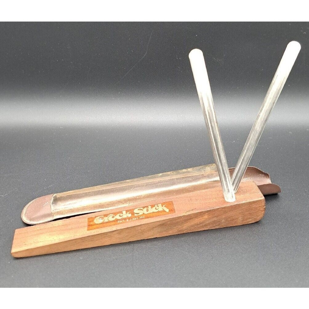 Vintage Crock Stick Knife Sharpener 2 Sticks and Wood Case