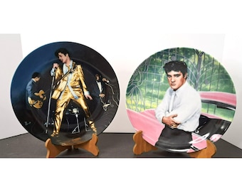 Vintage Collectible Prop Elvis Plates Numbered B Emmett - 1989 Memphis Flash & 1988 Looking at a Legend