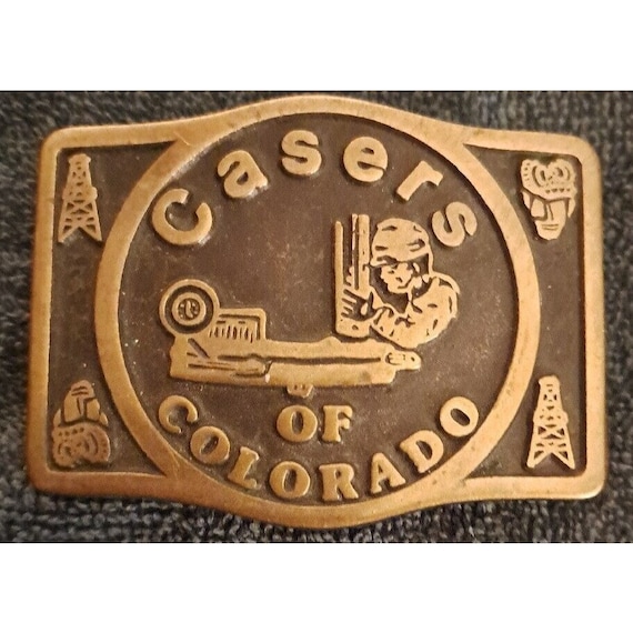 RARE Vintage CASERS of COLORADO Brass Belt Buckle 1981 Anacortes