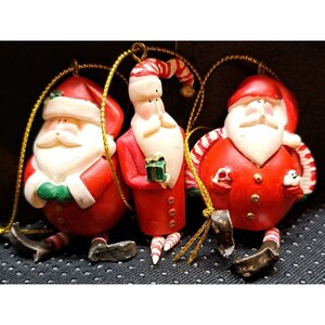 Vintage Set of 3 Christmas Santas w/ Hinged Legs Red Suit 3”