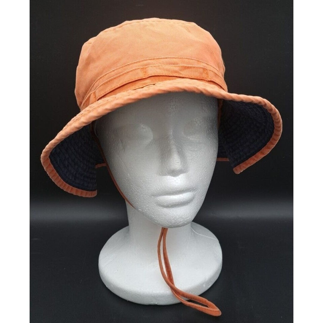 Vtg 90s Dorfman Pacific Co Orange Cotton Boonie Bucket Hat W/chin