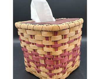 Vintage Amish Style Woven Square Tissue Box Basket Cover Signed